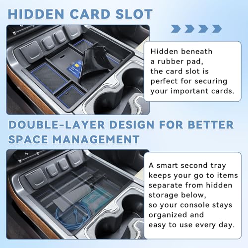 Center Console Organizer Tray Compatible with Chevy Silverado/GMC Sierra 1500/2500/3500HD 2014-2018,15-19 Silverado/Sierra 2500HD/3500HD Accessories Compartment,Full Console w/Bucket Seats ONLY,Blue - color: Blue Trim