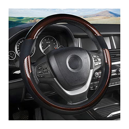 Universal Steering Wheel Cover - Microfiber Leather, 15 Inch, Anti-Slip, Breathable, Odorless Car Steering Wheel Protector, SUV Accessories (Bright Black/Coffee) - color: Bright Black/Coffee