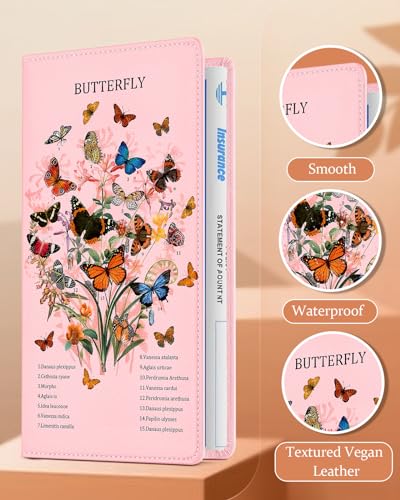 Slohif Car Registration and Insurance Card Holder with Magnetic Shut - Vehicle Glove Box Organizer Women Leather Automobile License Holders Coasters Auto Accessories Case for Document Butterfly - color: Butterflies