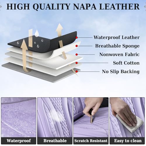 Coverado Purple Car Seat Covers, Back Car Seat Cover, Leather Seat Cover, 3-Pieces Car Seat Cushion, Luxury Seat Cover Seat Protector Universal Fit Most Cars Trucks SUV - color: Purple