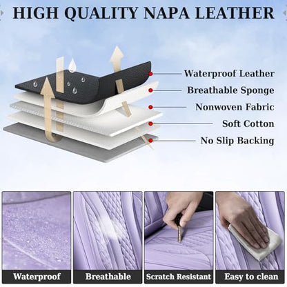 Coverado Purple Car Seat Covers, Back Car Seat Cover, Leather Seat Cover, 3-Pieces Car Seat Cushion, Luxury Seat Cover Seat Protector Universal Fit Most Cars Trucks SUV - color: Purple