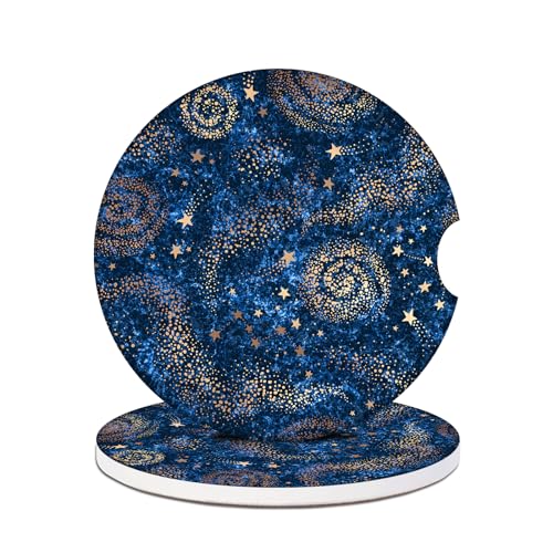 Car Cup Holders Coasters - Blue Starry Night Absorbent Ceramic Coaster,Van Gogh Drink Cup Holder Coasters, Auto Interior Accessories for Women & Men Pack of 2 - color: Blue Starry Night