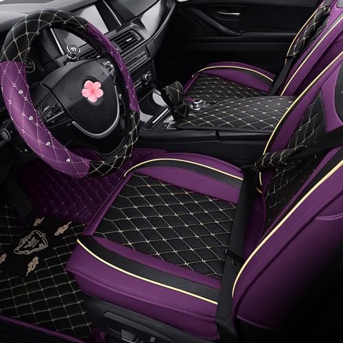 SanQing Car Seat Covers Full Set, Super Luxurious Heavy Universal Duty Waterproof Leather Automotive Vehicle Cover for Cars SUV Pick-up Truck, Non-Slip Seat Purple Car Accessories(Full Set/Purple)