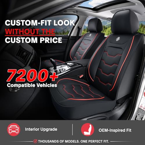 Car Seat Cover Full Set Sets, Universal Car Seat Covers for Cars, Premium Waterproof Leather, Protect & Upgrade Car Interior, Compatible with Airbags, Easy to Install & Clean Up - color: C_Black and Red Edge
