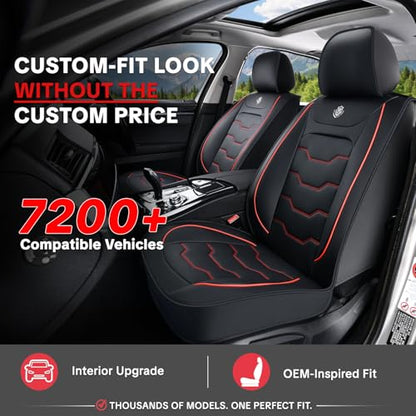 Car Seat Cover Full Set Sets, Universal Car Seat Covers for Cars, Premium Waterproof Leather, Protect & Upgrade Car Interior, Compatible with Airbags, Easy to Install & Clean Up - color: C_Black and Red Edge