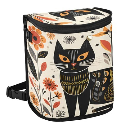 MNSRUU Car Trash Can with Lid, Black Cat Flowers Car Trash Bag Hanging Organizers and Storage for Front Back Seat, Leak-Proof Trash Bin - color: Cat I 3504