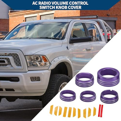 AC Air Conditioner Gear Shift Headlight Media Switch Knob Cover for Dodge for RAM 13-17 / Interior Trim/Stylish Aluminum Alloy / 5 Pcs Purple - color: Purple