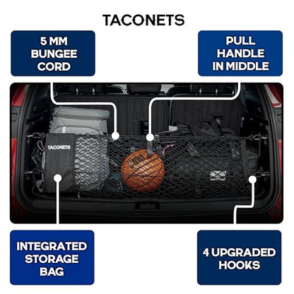 TacoNets Envelope Cargo Net for Acadia/Traverse/Enclave - Fits 2024-Current - Upgraded 5mm Bungee - Integrated Storage Bag - Heavy Duty Hooks - Designed in USA - style: Chevy Traverse / GMC Acadia / Buick Enclave 2024+