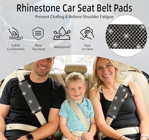 NBTEPEM 2 Pack Bling Car Seat Belt Covers, Diamond Seatbelt Shoulder Protection, Rhinestones Seat Belt Strap Cover Shoulder Pad, Universal Bling Car Interior Accessories Fit for Car/Truck/SUV(Black) - color: Black