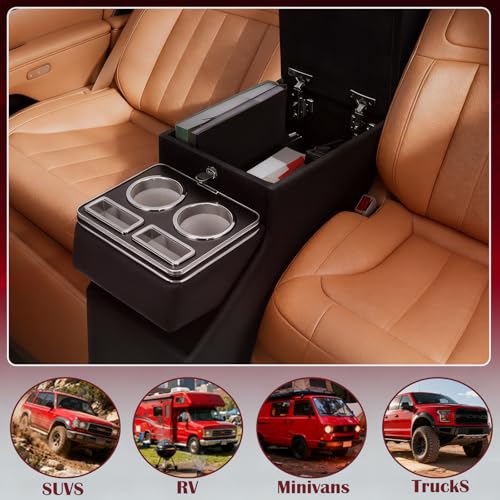 Truck Center Console Organizer Between Seat for Minivans, SUVs, Middle Van Bench Organizer for Floor Console Organizer Storage Box with Locking Design - size: 24 Locking Design
