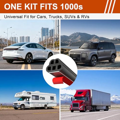 34 Ft Car Door Seal Strip Universal Self Adhesive Automotive Weather Stripping, Double Layer 5-Hole Car Door Soundproofing Strip, Rubber Seal Strip for Cars Trucks SUVs RVs