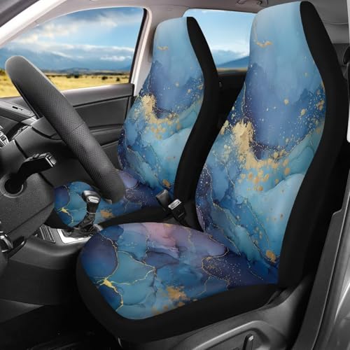 Blue Golden Marble Butterfly Pattern Universal Vehicle Seat Protector, Breathable High Back Seat Covers 2pcs Set, Anti-Slip Car Interior Cover for Auto Truck Van - color: Blue Golden Marble