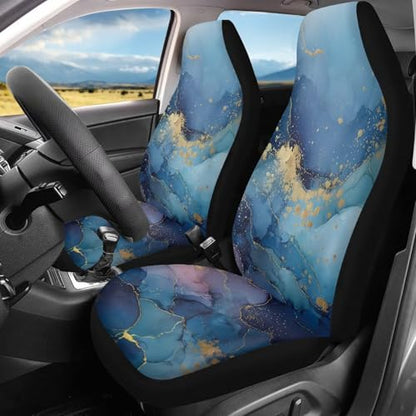 Blue Golden Marble Butterfly Pattern Universal Vehicle Seat Protector, Breathable High Back Seat Covers 2pcs Set, Anti-Slip Car Interior Cover for Auto Truck Van - color: Blue Golden Marble