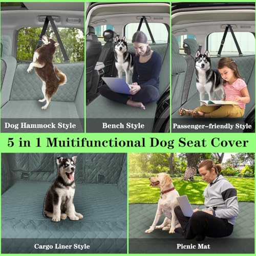 Dog Car Seat Cover for Back Seat Compatible with Ford Edge 2015-2020 2021 2022 2023 2024 Detachable Washable Backseat Pet Travel Hammock Cushion (Green Black)