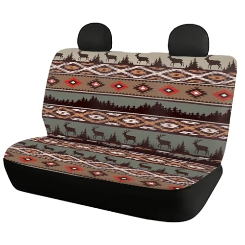 WELLFLYHOM Native Deer Car Seat Covers Rear Bench Seat Cover Aztec Tribal Car Accessories Universal Rear Seats Protective Cover for Trucks SUV - color: Aztec Native Deer