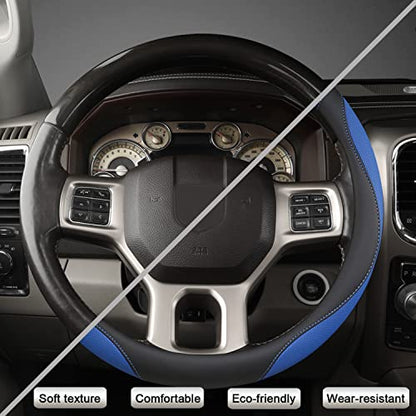 West Llama Customized Auto Car Steering Wheel Cover for Dodge RAM 1500 2500 3500, 15.5-16 inch (Black+Blue-Large Size) - color: A-Black+Blue, size: Large Size (15 ½''-16'')
