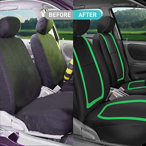 FH Group Car Seat Covers Full Set Cloth - Universal Fit Automotive Seat Covers, Low Back Front Seat Covers, Solid Back Seat Cover, Washable Car Seat Cover for SUV, Sedan and Van Green - color: Green, size: Full Set