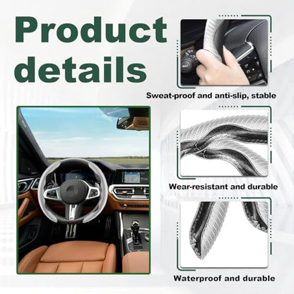 2pcs Carbon Fiber Anti-Skid Steering Wheel Cover, Anti-Skid Steering Wheel Cover/Segmented Steering Wheel Protector/Car Interior Accessories for Men/Women - Durable(White)