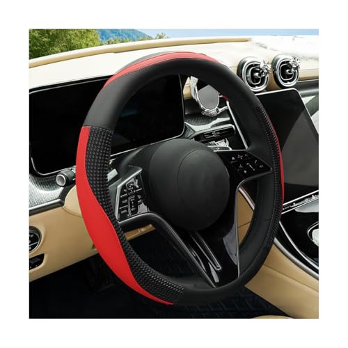 Car Steering Wheel Cover, 14.5-15" Leather Massage Grip Non-Slip Steering Wheel Protector, Comfortable Automotive Interior Decoration Accessories, Universal for Van Truck RV (Red) - color: Red
