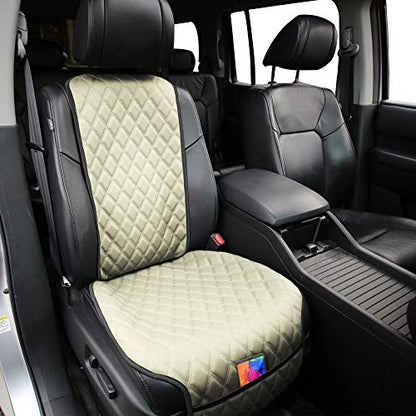 FH Group Car Seat Cushion – Faux Leather Single Front Seat Cover with Front Pockets, Airbag Compatible, Universal Fit Car Seat Cushion for Driver or Passenger Seat, SUV, Truck, Sedan & Van – Beige - color: Beige, style: Front Set