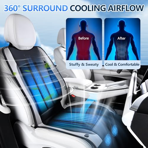 Upgraded Cooling Car Seat Cover Front Seat with Blowing&Suction, 12V-24V Ventilated Car Seat Cushion with 2 Turbo Fans, 3-Speed Adjustable Universal Fit Breathable Car Cushion for Summer Driving-Gray - color: 2 Turbo Fans-Gray