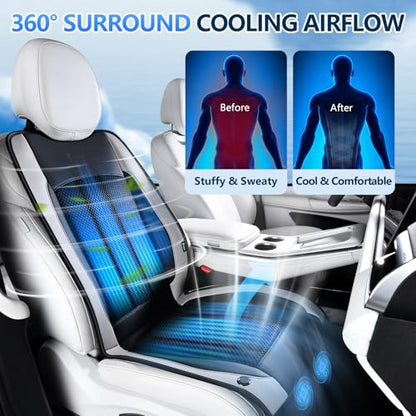 Upgraded Cooling Car Seat Cover Front Seat with Blowing&Suction, 12V-24V Ventilated Car Seat Cushion with 2 Turbo Fans, 3-Speed Adjustable Universal Fit Breathable Car Cushion for Summer Driving-Gray - color: 2 Turbo Fans-Gray