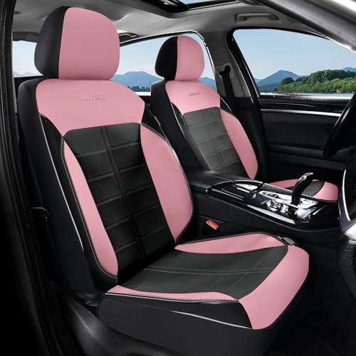 Coverado Car Seat Covers Front Seats Luxury Faux Leather Waterproof Seat Covers Car Seat Protector Automotive Seat Covers Cushion Universal Fit for Most Cars SUV Trucks, Pink&Black - color: PinkB, size: Front