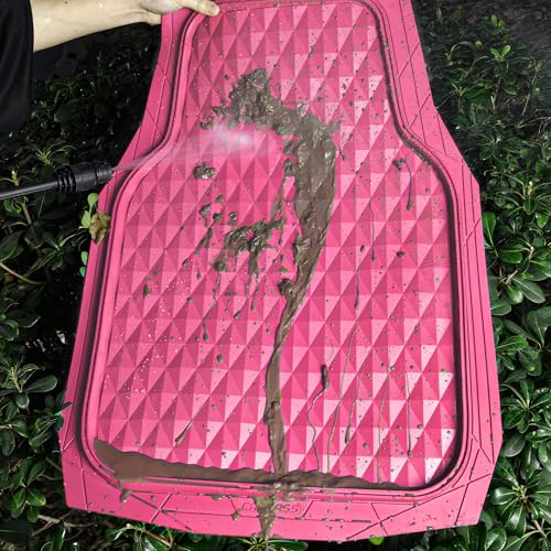CAR PASS Heavy Duty Rubber Pink Car Floor Mats, Deep Dish All-Weather Full Set Durable Anti-Slip 3D Rhombus Waterproof Trim to Fit Liner Universal Fit Automotive,Sedan,SUV,Truck, 3 Pcs Hot Pink - color: hot pink