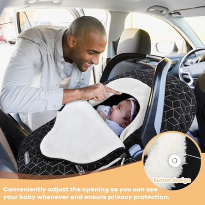 Yoofoss Baby Car Seat Cover Winter Carseat Canopies Cover to Protect Baby from Cold Wind, Super Warm Plush Fleece Baby Carrier Cover for Infant Boys Girls (Black) - color: Black
