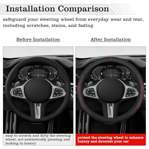 Car Leather Steering Wheel Cover - Panapi Material, Universal 14.5-15 Inch Leather Anti-Slip Breathable Auto Steering Wheel Covers for Men Women (Wave Point-Red) - color: Wave Point-Red