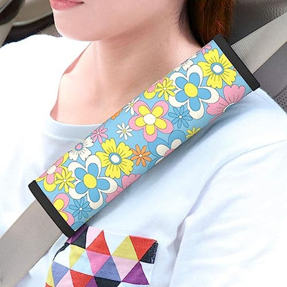 Stylish Retro Flowers Seat Belt Covers Soft Comfortable Shoulder Strap Pads for Adults Universal Car Accessories - Pack of 2 - color: Retro Flowers