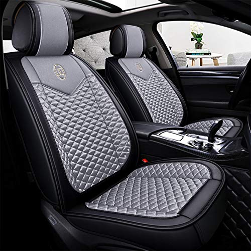 Bling Retro Fashion Lattice Silk and Leather Purple Car Seat Covers Front and Rear Seat Covers Universal Fit (Grey-Basic) - color: Grey-Basic