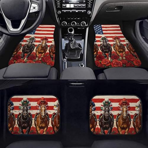 American Flag Horse Car Floor Mat Full Set 4 Piece Mats Rubber Backing Anti-Slip Universal Fit SUV Truck Vehicles All Weather Protection - color: American Flag Horse
