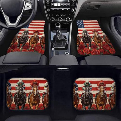 American Flag Horse Car Floor Mat Full Set 4 Piece Mats Rubber Backing Anti-Slip Universal Fit SUV Truck Vehicles All Weather Protection - color: American Flag Horse