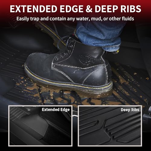 LASFIT Floor Mats for Ford F-150 2021-2026 | F150 Lightning 2022-2025 SuperCrew (Rear w/Fold Flat Storage) Carpet Floor All Weather Car Liners TPE Truck Mats - 1st and 2nd Row, 3pcs Black