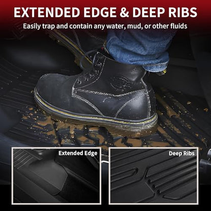 LASFIT Floor Mats for Ford F-150 2021-2026 | F150 Lightning 2022-2025 SuperCrew (Rear w/Fold Flat Storage) Carpet Floor All Weather Car Liners TPE Truck Mats - 1st and 2nd Row, 3pcs Black