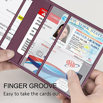 Car Registration and Insurance Holder, Premium PU Leather Vehicle Glove Box Car Organizer Men Women Wallet Accessories Case for ID, Driver's License - Purple - color: Purple