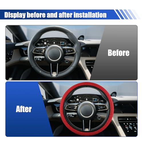 Elastic Stretch Steering Wheel Cover, 15" Breathable Microfiber Ice Silk Steering Wheel Protector, Universal Anti-Slip Car Warm in Winter&Cool in Summer Accessories for Men Women (Red) - color: Red