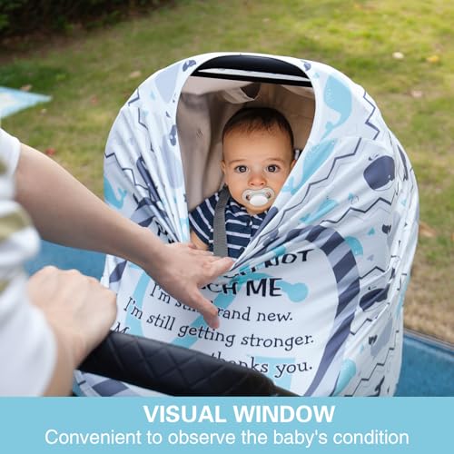 Metplus Car Seat Cover Baby, No Touch Sign Carseat Canopy, Nursing Breastfeeding Covers, Stretchy Universal Fit, Multi-Use for Stroller/Shopping Cart/High Chair, Gender Neutral Shower Gift - color: Whale