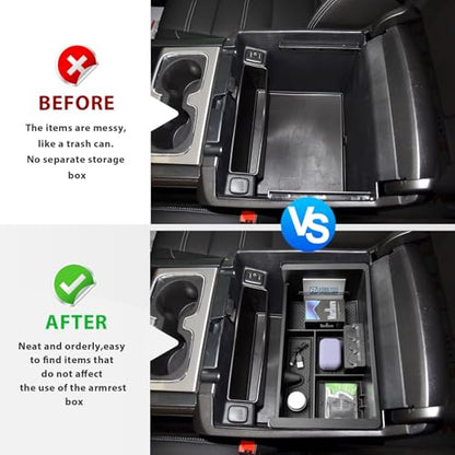 Center Console Organizer Tray Compatible with GMC Sierra 1500 Accessories/Silverado 1500 2014-2018 / Silverado 2500/3500 HD 15-19 /Suburban/Tahoe/Yukon 15-20 Armrest Storage Box (Black Trim) - color: Black