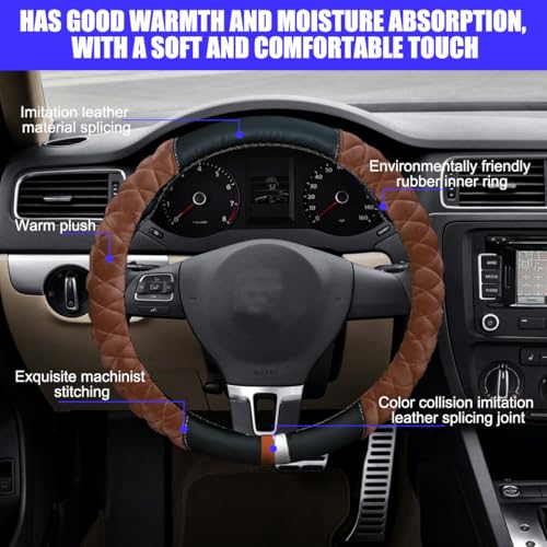 Car Steering Wheel Cover, Anti Slip Fluffy Vehicle Wheel Protector, 15 Inch Winter Plush Warm Automotive Wheel Protection Cover Accessories, Universal for SUV, Sedan, Truck(Coffee)