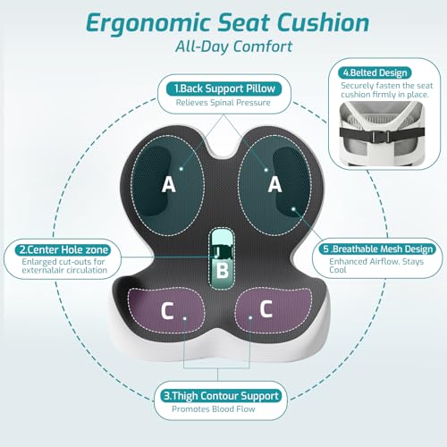 Trucker Seat Cushion, Car Seat Cushions with Lumbar Support Pillow, Ergonomic L-Shaped Orthopedic Memory Foam Pad for Long Driving Back Pain Sciatica Relief, Drivers Office Workers (Black+LGrey) - color: Black+lgrey