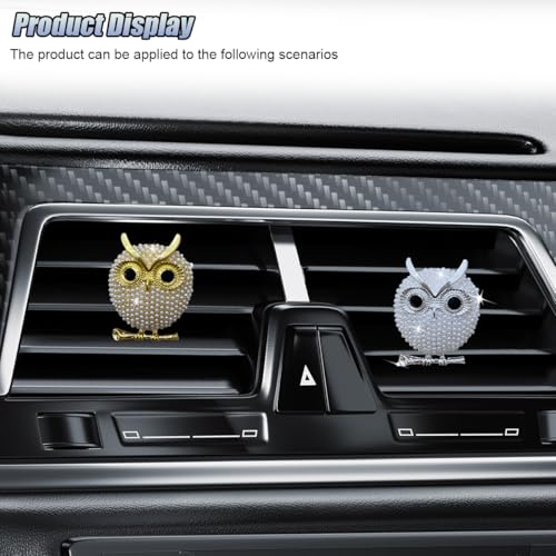 2PCS Bling Flamingo Car Dashboard Air Vent Trim Clips, Crystal Rhinestone Animal Car Air Fresheners Outlet Clip, Cute Automotive Interior Diffuser Decoration Accessories for Women (Owl) - size: Owl