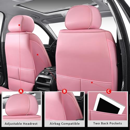 Front Seat Covers,2PCS Car Seat Covers Full Coverage Leather Seat Cover Waterproof Car Seat Protector Pink Universal Automotive Seat Cover Fit for Cars SUV Pick-up Truck (Pink,2PCS Front) - color: Pink, size: 2CPS Front