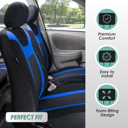 FH Group Car Seat Covers Sports Seat Covers Front Seats Only, Airbag Compatible Blue Black Automotive Seat Cover Combo Small Car Seat Cover Design Universal Fit Interior Accessories Cars Trucks SUVs - color: Blue