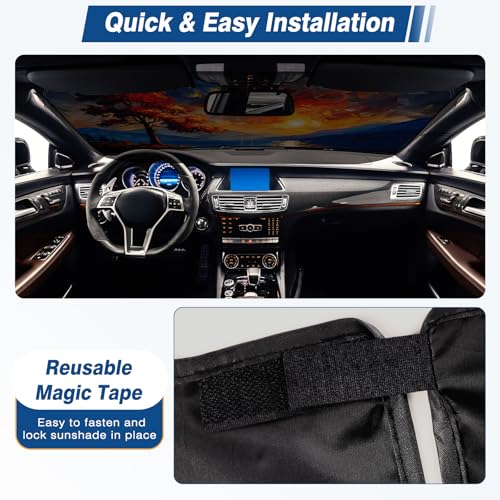 Windshield Sun Shade - Car Sun Shade Windshield, Reflector Sunshade Offers Ultimate Protection for Car Interior - color: Sunset & Tree(57"x32")