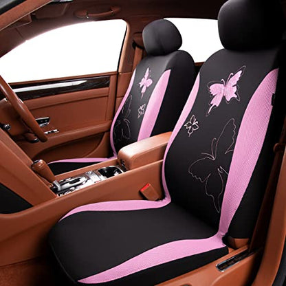 Flying Banner Butterfly car seat Covers ful Set Fashion Universal Lady Woman Female Rear Bench Split Colorized (Pink, Full Set - Lace) - color: Pink Lace, size: Full set