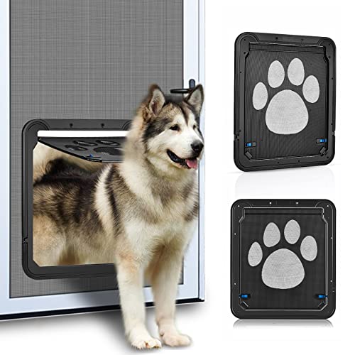 Ownpets Large Dog Screen Door for Sliding Doors, 12"x14" Lockable Pet Door with Dual-Side Lock & Magnetic Closure, Easy Install on Heavy-Duty Screens, Fits Dogs Up to 80 lbs, Small Breeds Too - color: Black