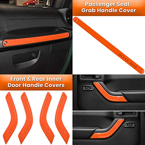 E-cowlboy 18 PCS Full Set Interior Decoration Trim Kit Steering Wheel Center Console Door Handle Air Conditioning Vent Cup Holder Gear Cover Trim for Jeep Wrangler JK JKU 2011-2018 4-Door (Orange) - color: Orange