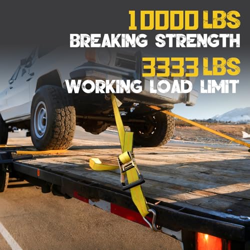 4PCs Towing Recovery Winch Strap w/RTJ Cluster Hook 2" x12', with 4PCs Ratchet Chain Tail, 10000LBS Recovery Towing Truck Straps, Towing Truck Car Trailer Winch Wrecker Tie Down Straps - size: 2"x12FT w/Ratchet(4PCs)